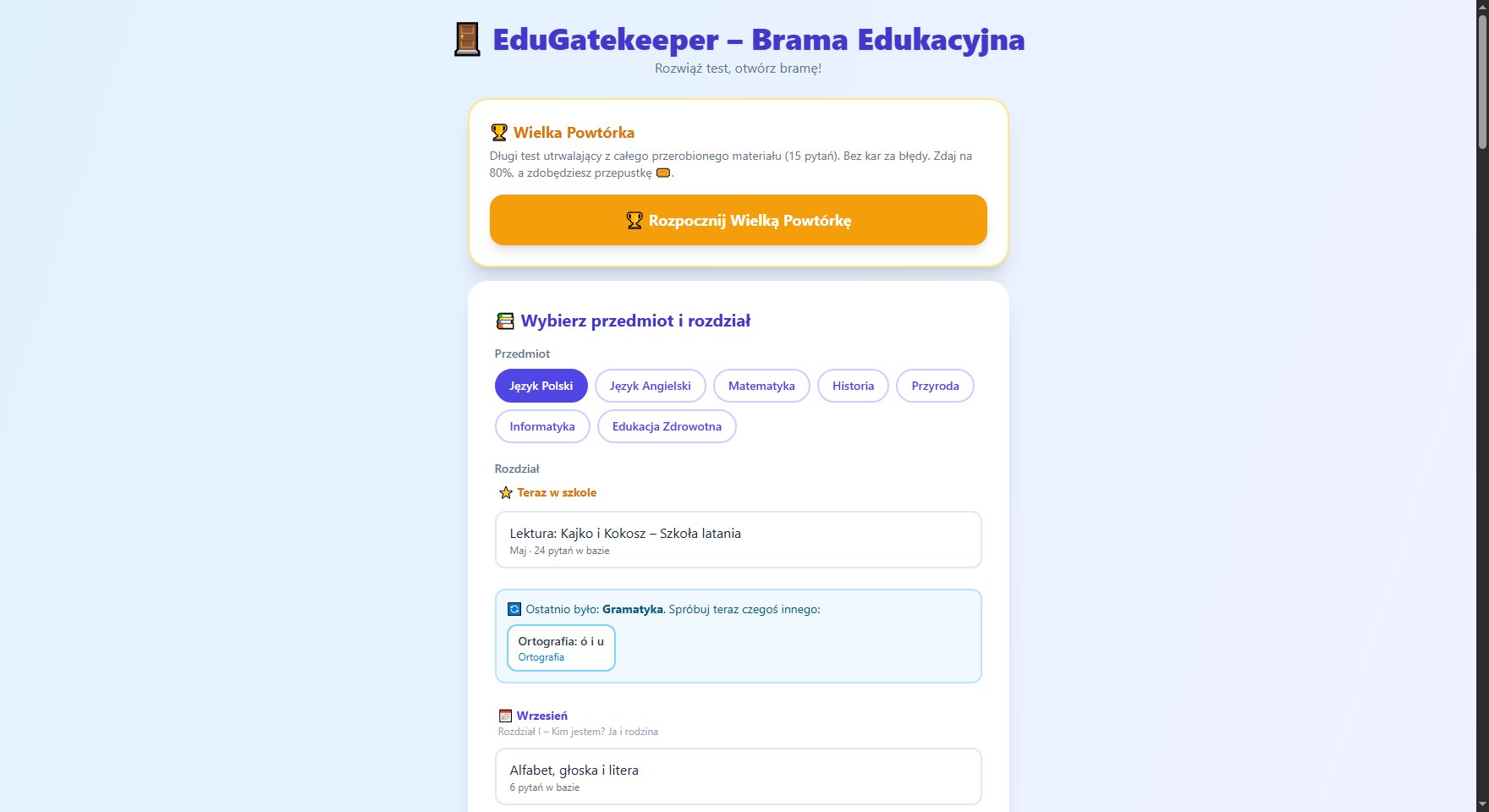 Screenshot: EduGatekeeper — Brama Edukacyjna